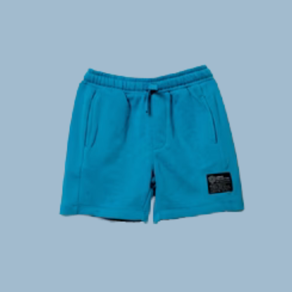 Blue Fleece Shorts with Ribbed Panels | 2-14 YRS
